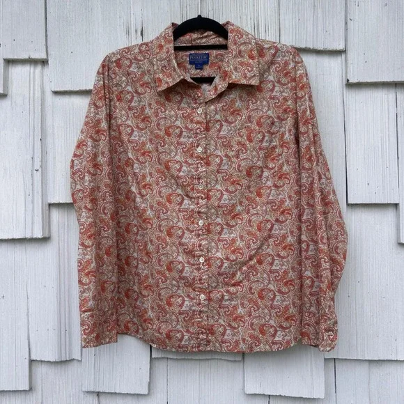 Pendleton Womens XL Orange Paisley Cotton Button Down Long Sleeve Shirt Pocket - Picture 2 of 8